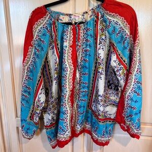 Johnny Was Red and Blue Bohemian Blouse